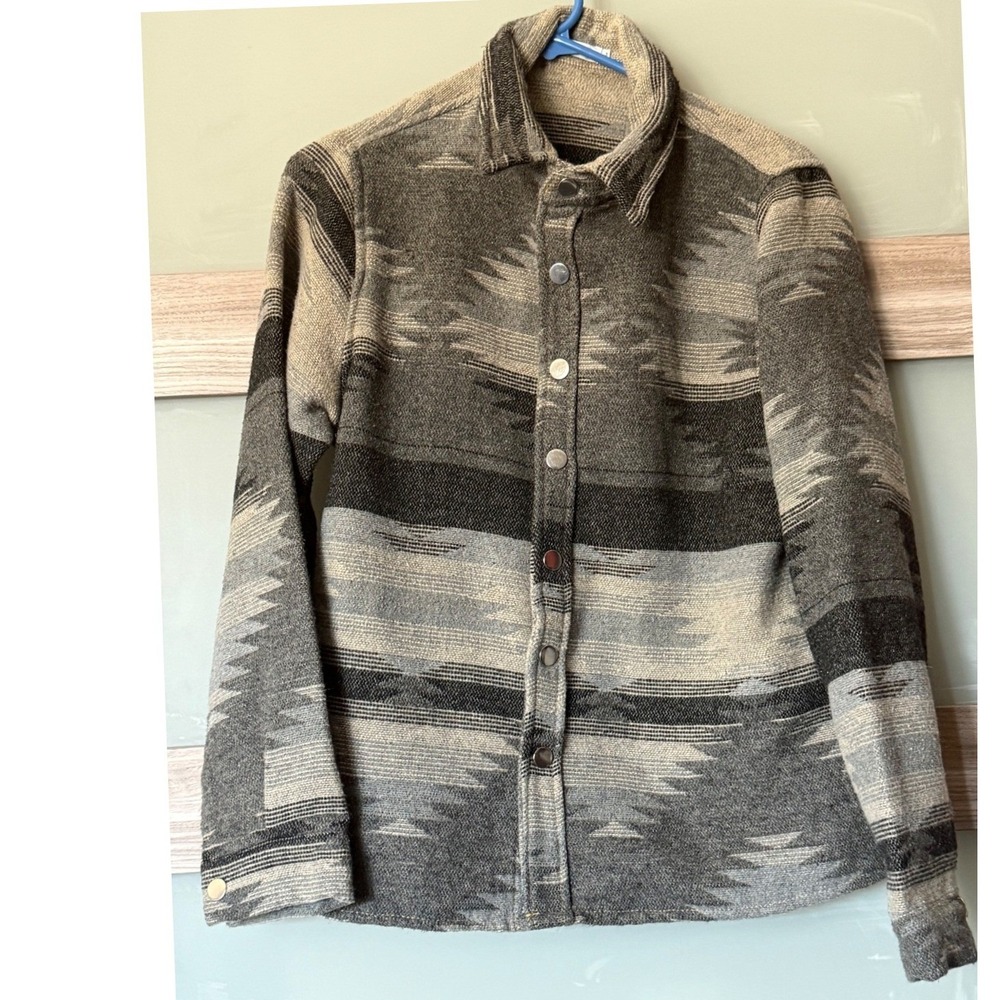 Miss Sparkling Grey Aztec‎ Southwestern Snap Front Shacket Women XL Long Sleeve